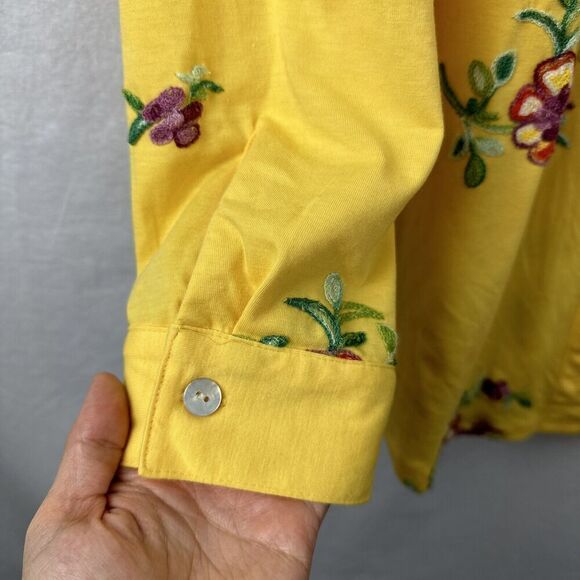Fig & Flower Anthropologie Yellow Embroidered Button Up Roll Tab Top Women’s XL - Picture 6 of 15